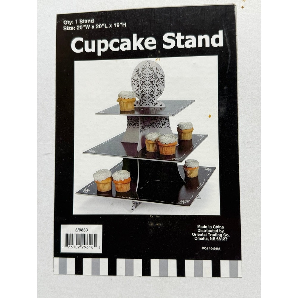3-Tier Square Cardboard Cupcake Stand Black White Theme Cardboard Cupcake Holder